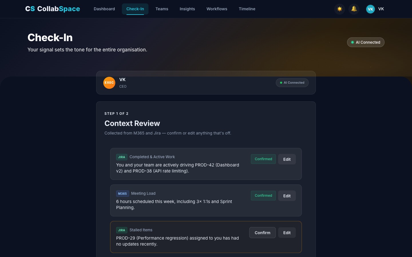 Check-in interface screenshot